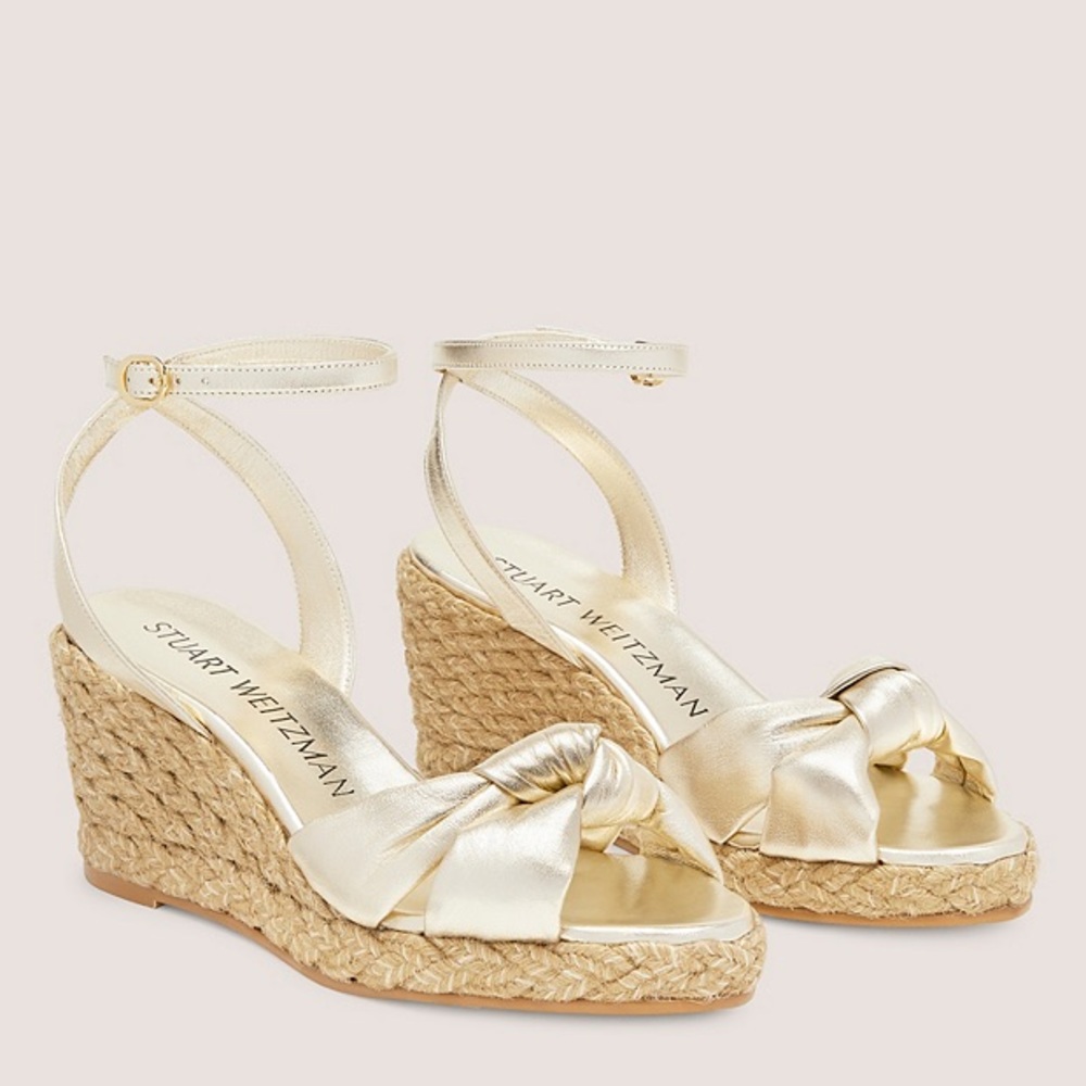 NWOT Stuart Weitzman Playa Metallic Leather Wedge Espadrilles Size 8